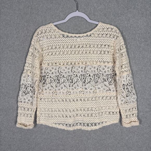 Crochet Lace Top Small Cream Sheer‎ Boho Festival Coquette Cottage Resort Cruise - Picture 8 of 12